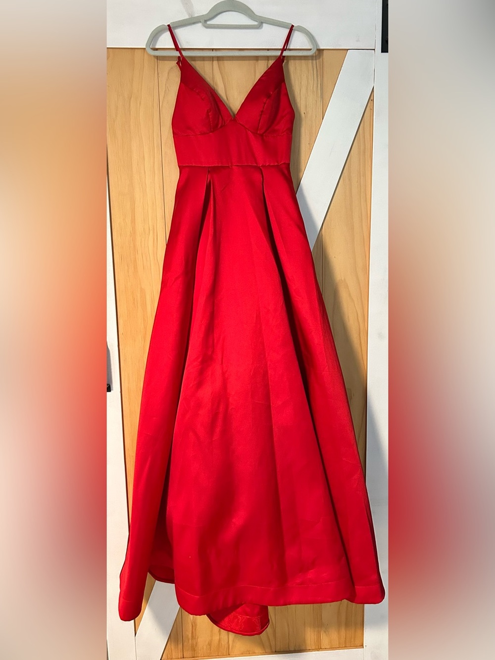 Red Spaghetti-Strap Evening Gown